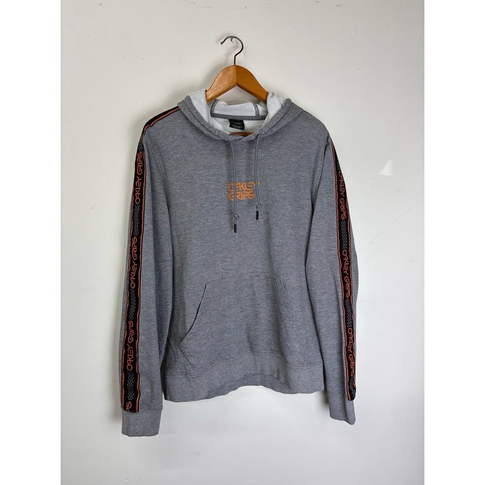 Oakley Grips Hoodie Sweatshirt Y2K Stripes Gray Long Sleeve Men Medium